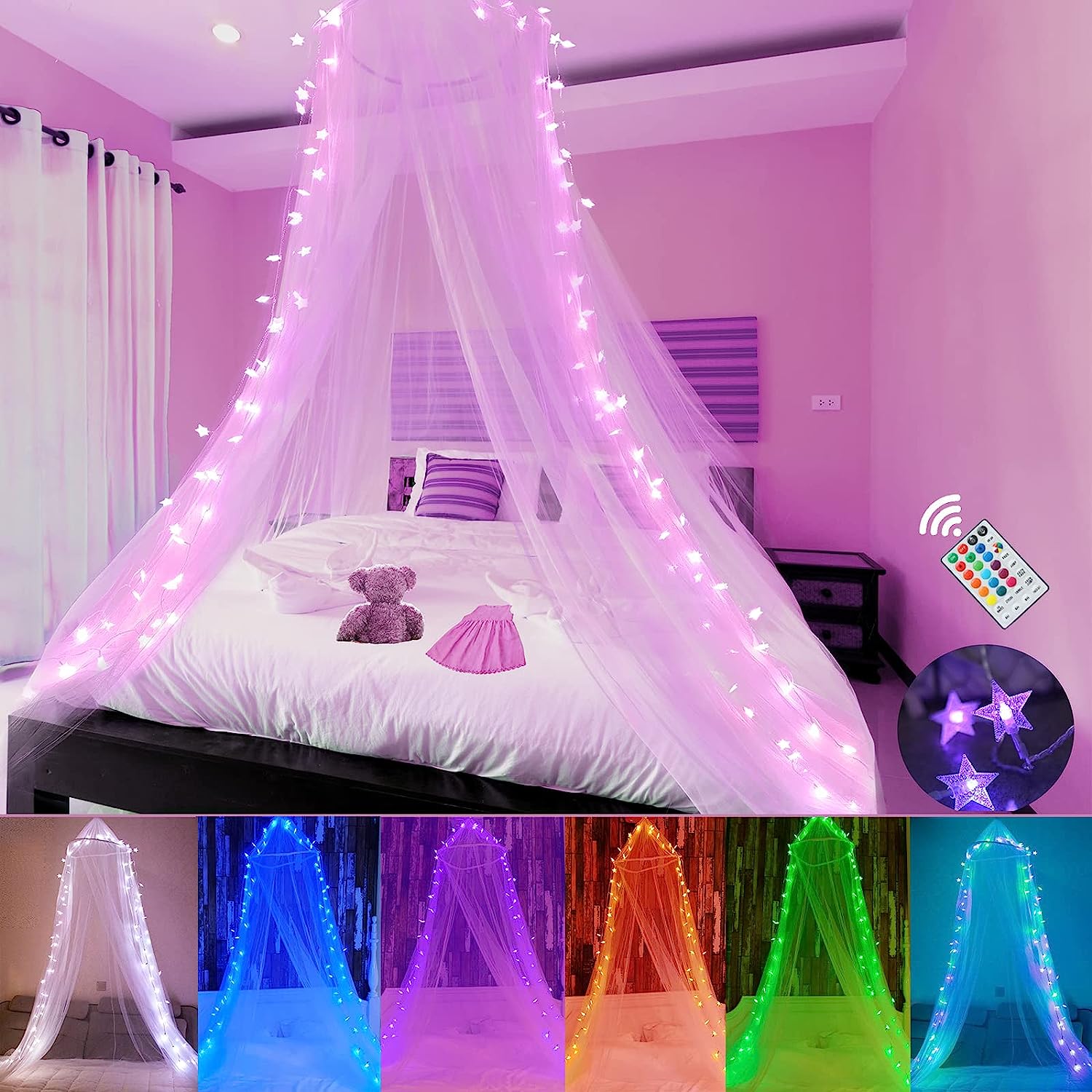 Obrecis Bed Canopy with LED Star Lights