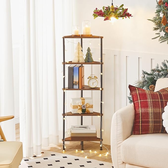 HOOBRO Corner Shelf, Industrial 5-Tier Wall Corner Bookshelf with Metal Frame