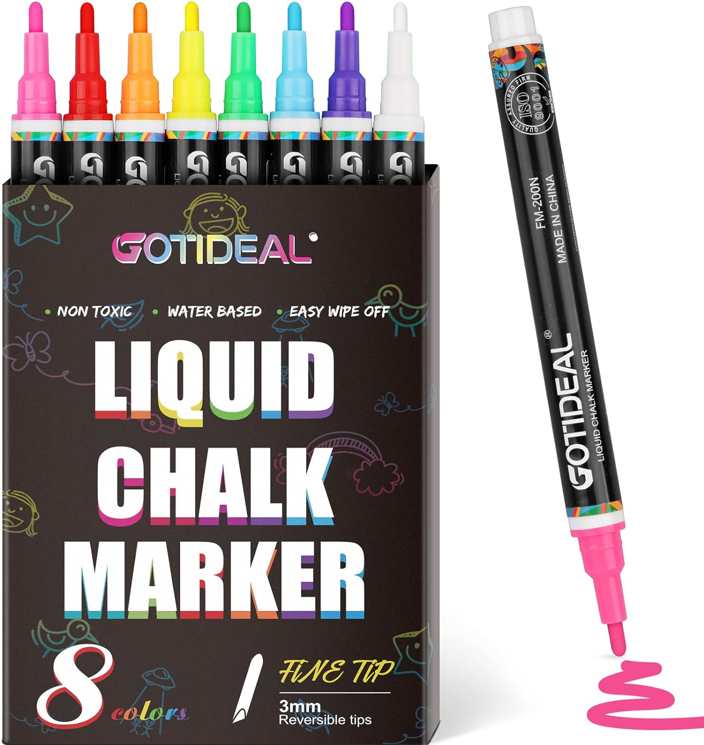 GOTIDEAL Liquid Chalk Markers, Fine Tip 8 Colors Washable Window Chalkboard Glass Pens