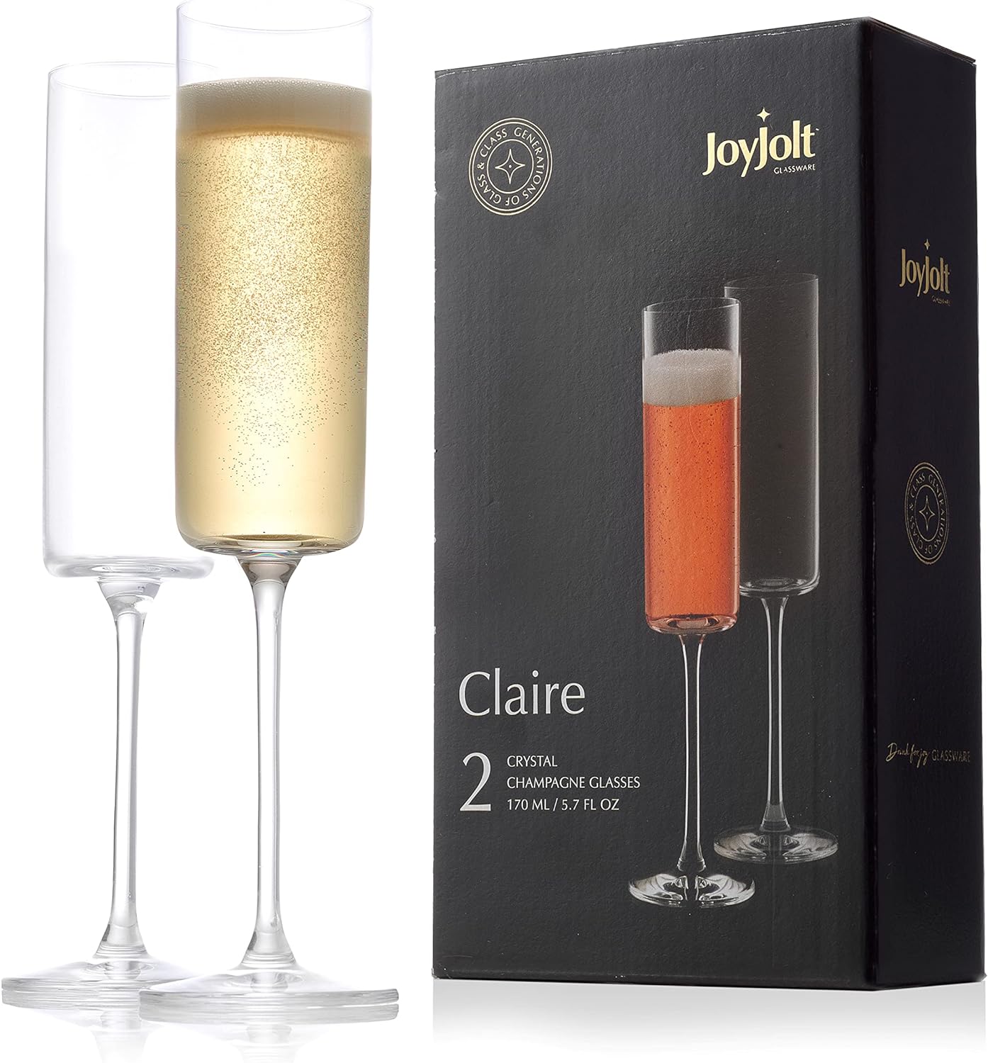 JoyJolt Champagne Flutes – Claire Collection Crystal Champagne Glasses