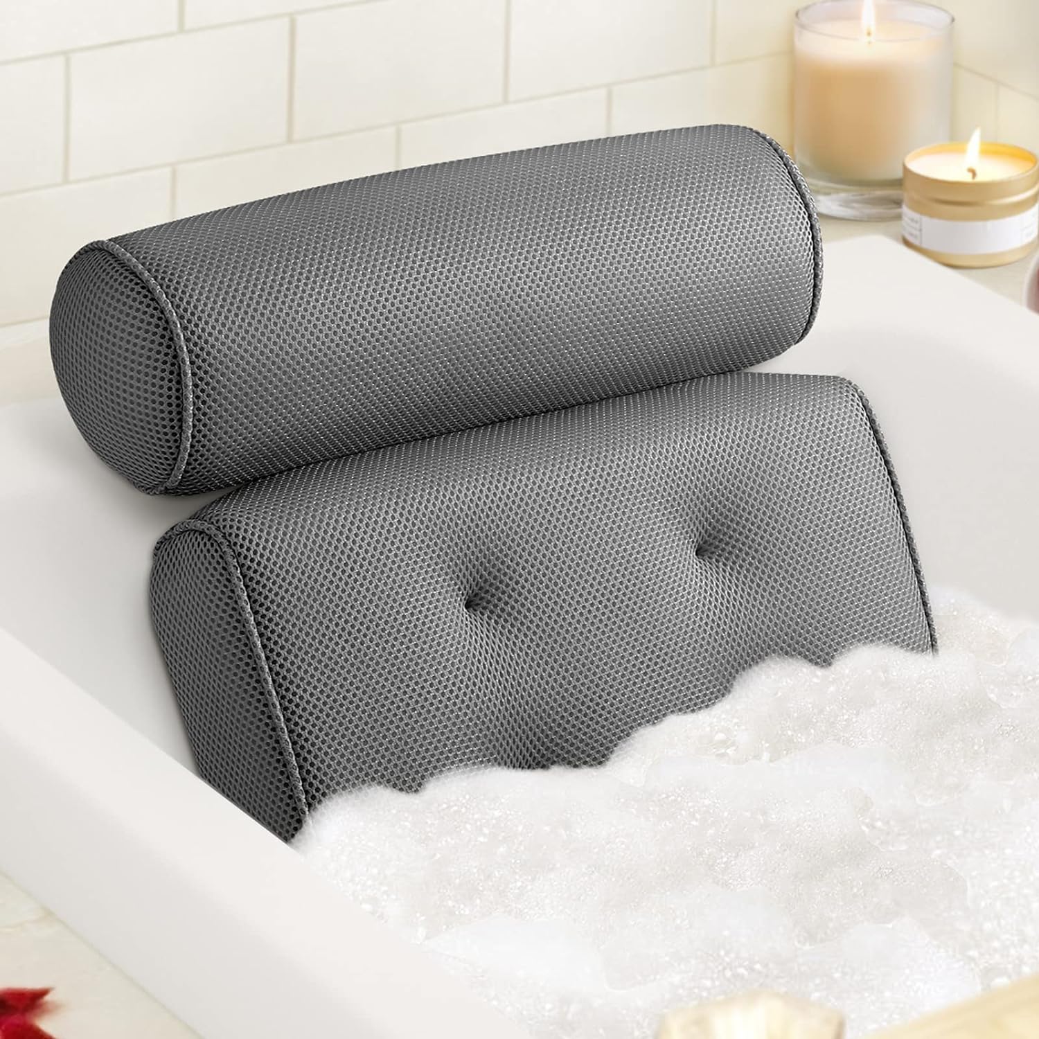 LuxStep Bath Pillow Bathtub Pillow with 6 Non-Slip Suction Cups