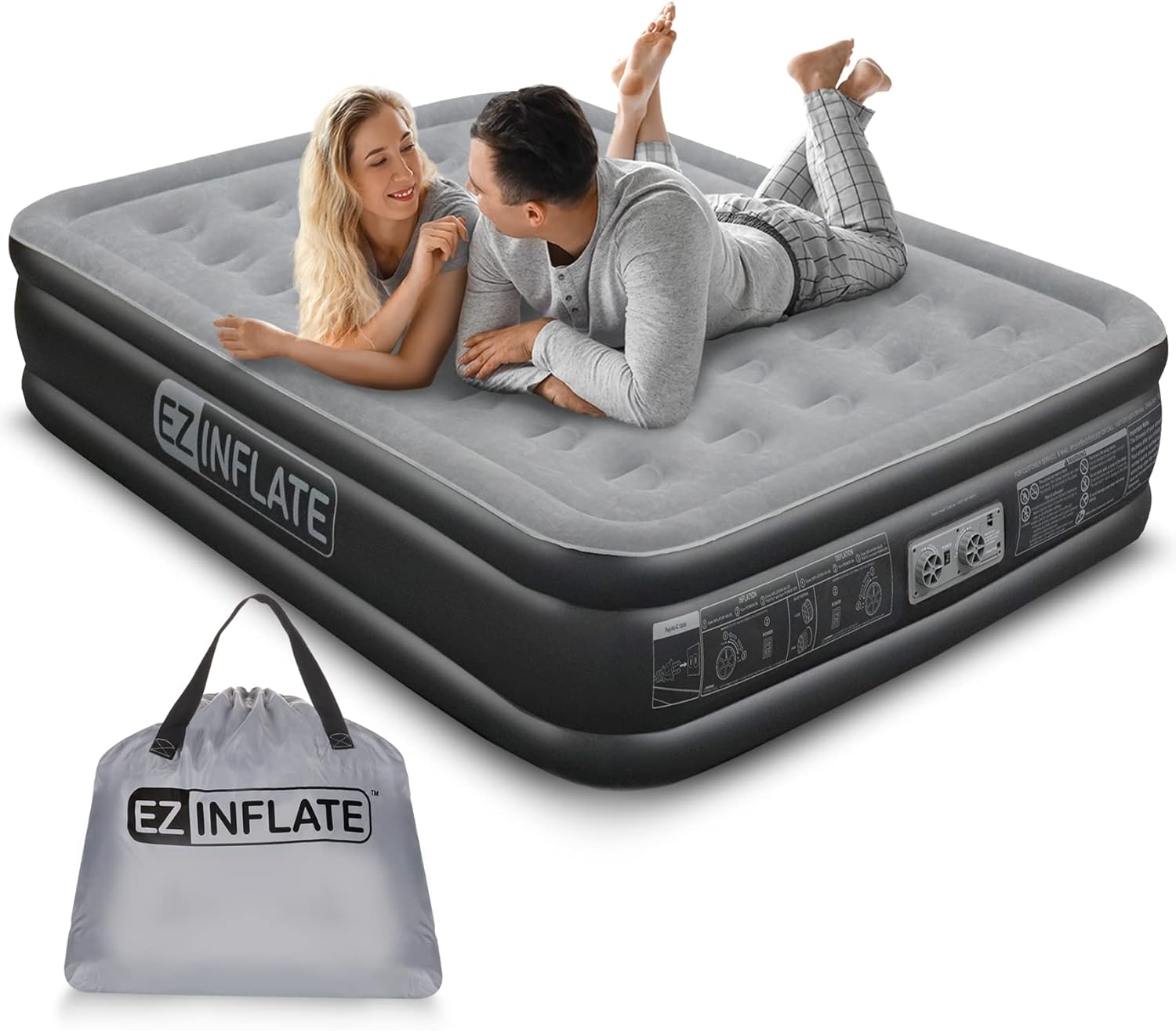 EZ INFLATE Double High Luxury Air Mattress with Built in Pump