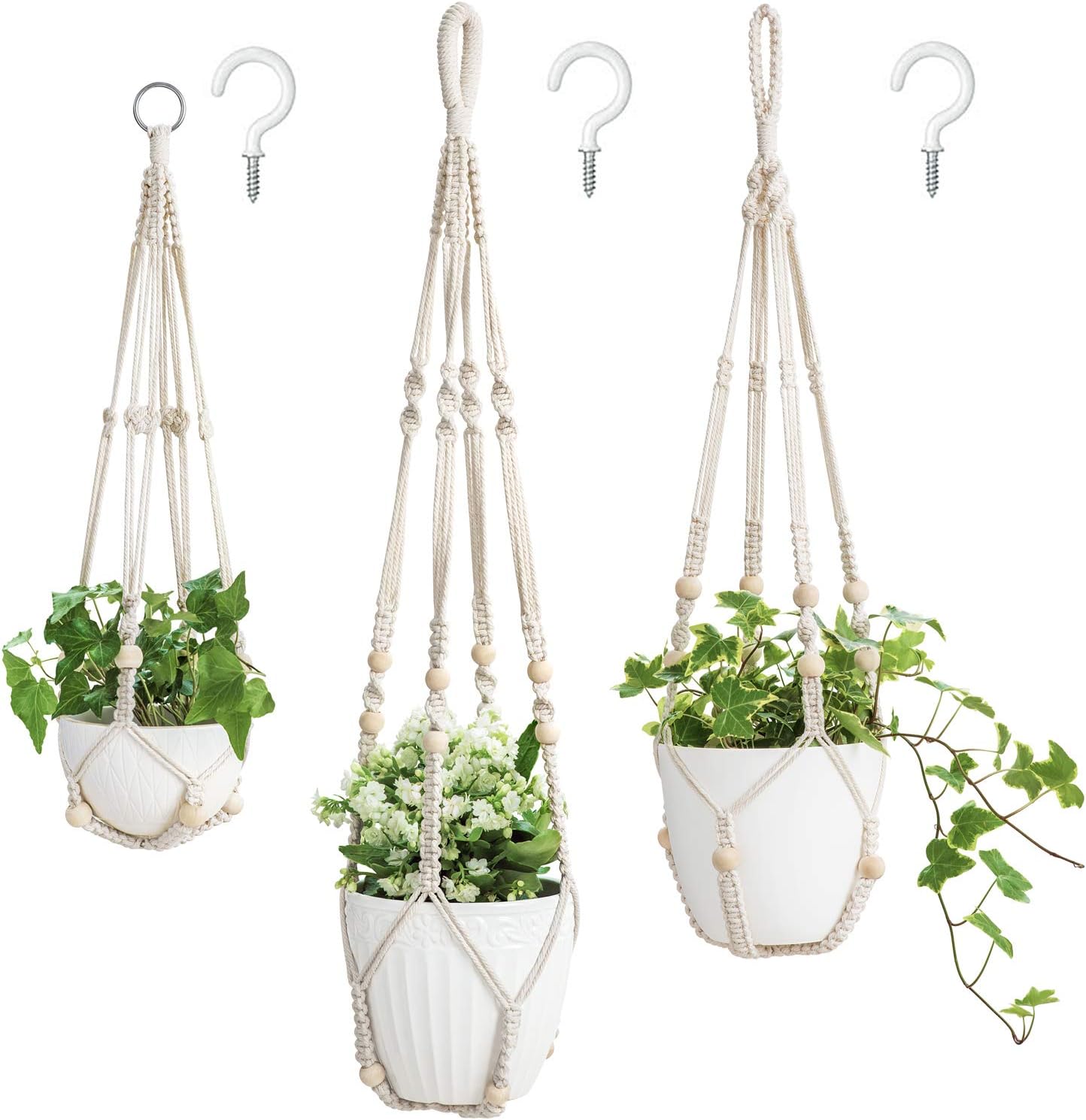 Mkono 3 Pack Macrame Plant Hangers Indoor Different Size