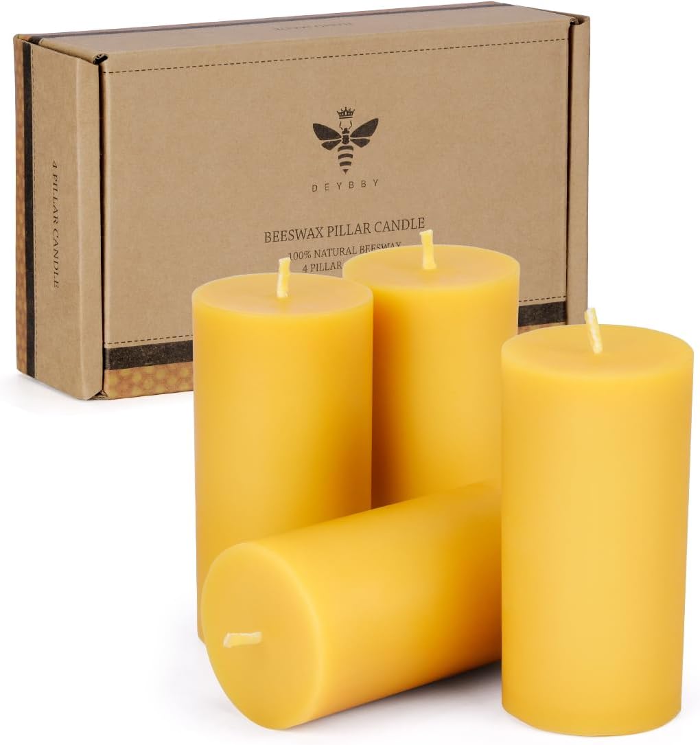 DEYBBY Beeswax Pillar Candles Set