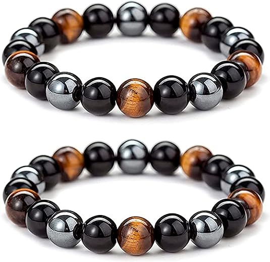 WFJ Black Obsidian Hematite Triple Protection Bracelet 10MM beads Set